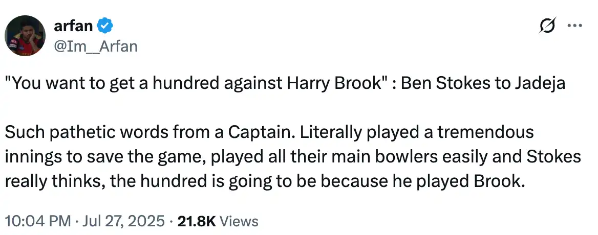 Fan tweet [Source: @Im__Arfan/X.com]